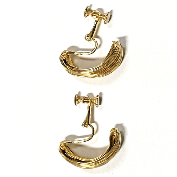 Vintage Les Bernard Clip On Earrings Gold Tone Faux Hoop Statement Chunky Runway - Picture 4 of 8